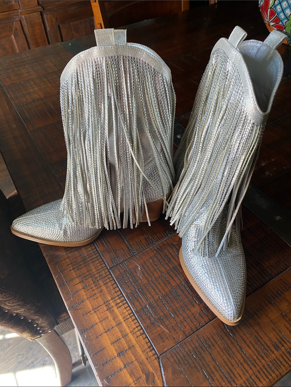 Fringed Silver Western Ankle Boots